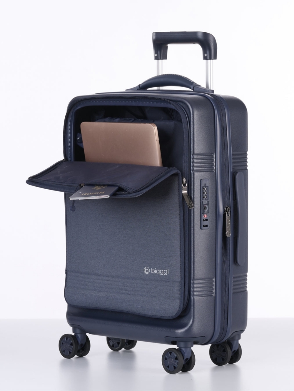 Biaggi Runway Hardside Hybrid 22" Carry On Luggage With TSA Lock Midnight Blue